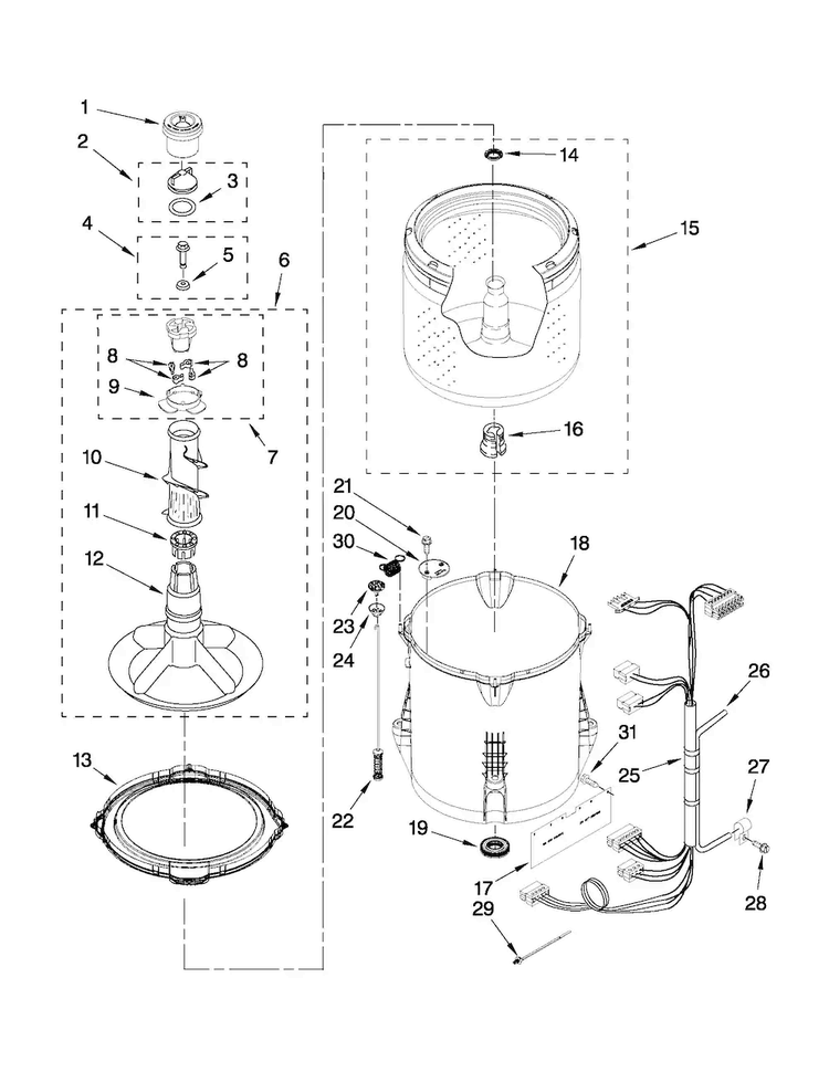 Basket And Tub Parts Diagram and Parts List for NTW4601XQ0  Amana Washer