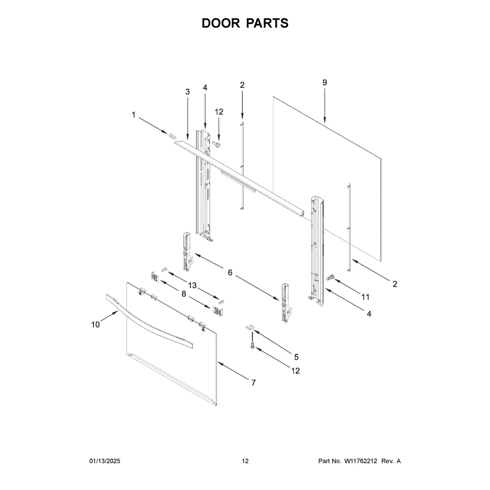 Door Parts Diagram and Parts List for VRGW3162RS0  Crosley Range