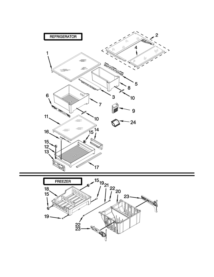Shelf Parts Diagram and Parts List for MFB2055YEB02  Maytag Refrigerator