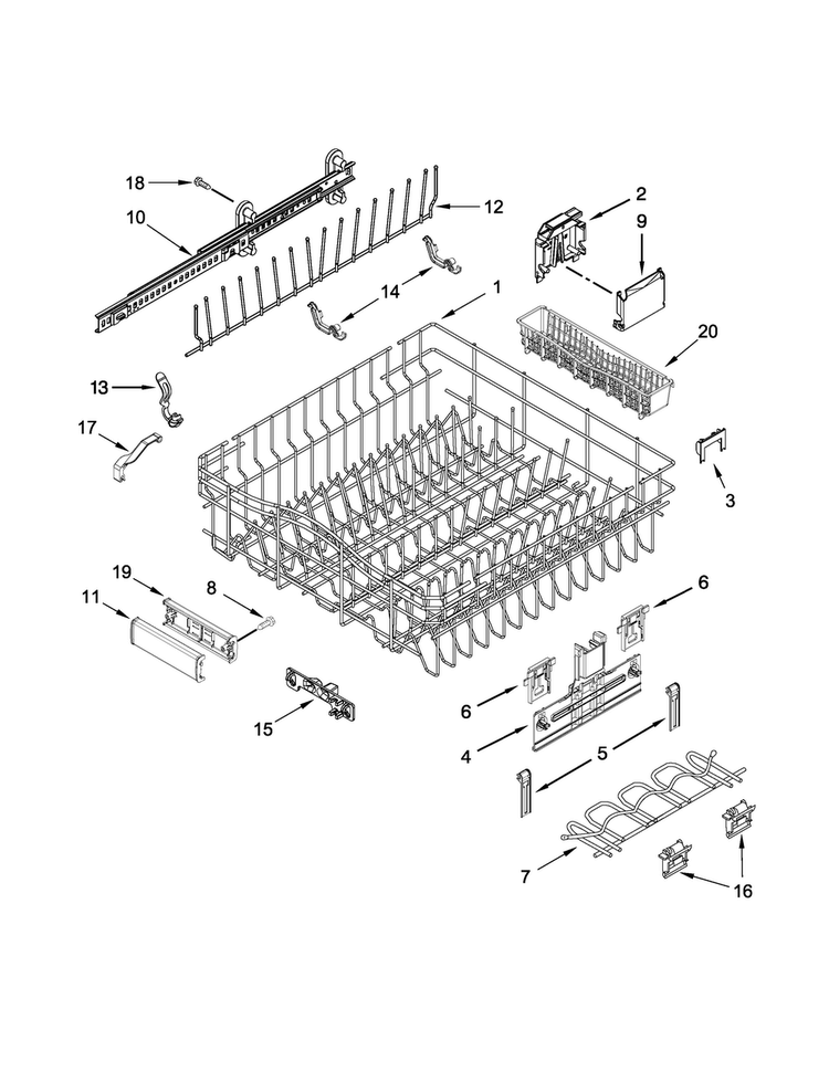 Upper Rack And Track Parts Diagram and Parts List for JDB9800CWX2  Jenn-Air Dishwasher