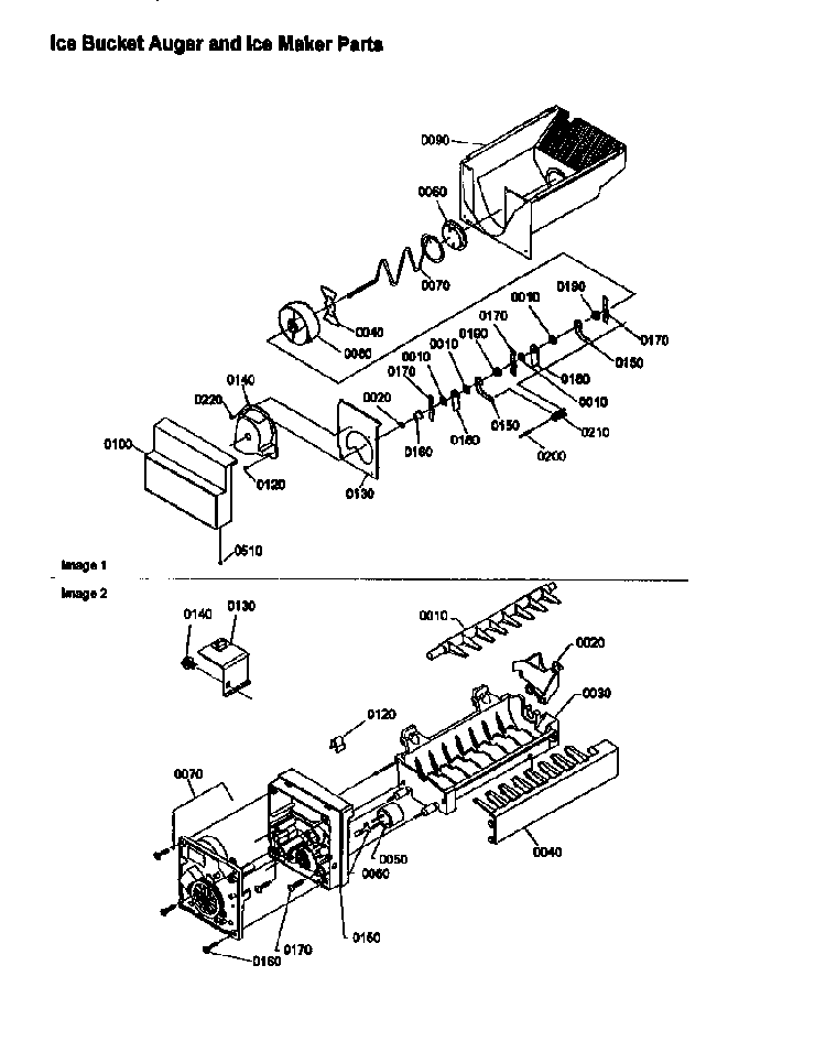 Ice Bucket Auger And Ice Makeer Parts Diagram and Parts List for SBD20S4E-P1190004WE  Amana Refrigerator
