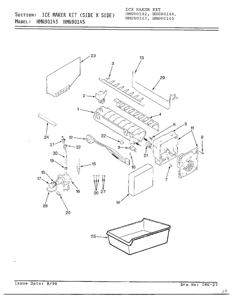 Ice Maker Kit Diagram and Parts List for 90144  Admiral Ice Maker