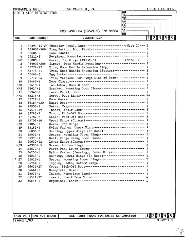 Fresh Food Door Page 2 Diagram and Parts List for 24903-OA  Admiral Refrigerator