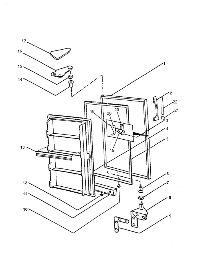 Door Assembly Diagram and Parts List for AUF200KW-P1317707W  Amana Freezer