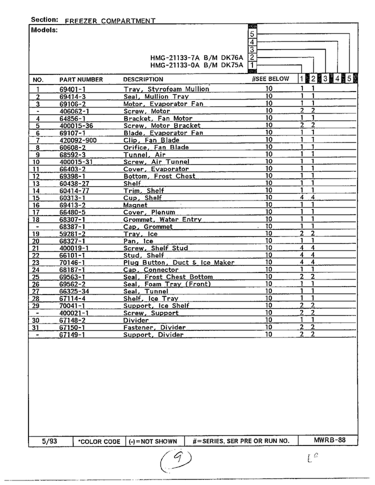 Freezer Compartment Page 2 Diagram and Parts List for 21133-A  Admiral Refrigerator