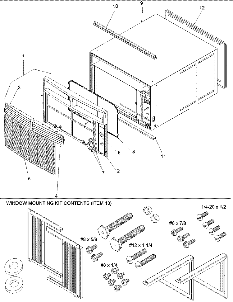 Outercase, Curtains and Front Assy Diagram and Parts List for RC24085C2ER  Amana Air Conditioner