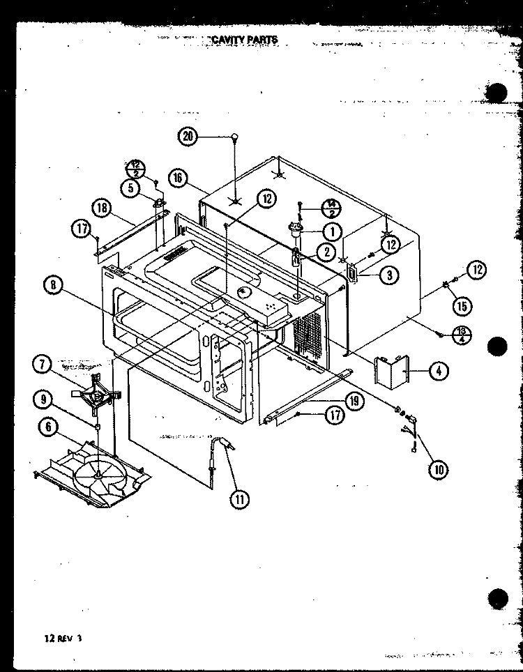 CAVITY PARTS Diagram and Parts List for M84T P7814401M Amana Microwave