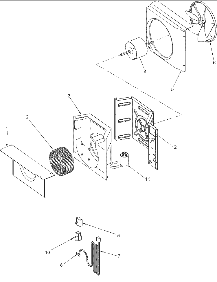 Center Partition Assy and Controls Diagram and Parts List for RCF10090A5ER  Amana Air Conditioner