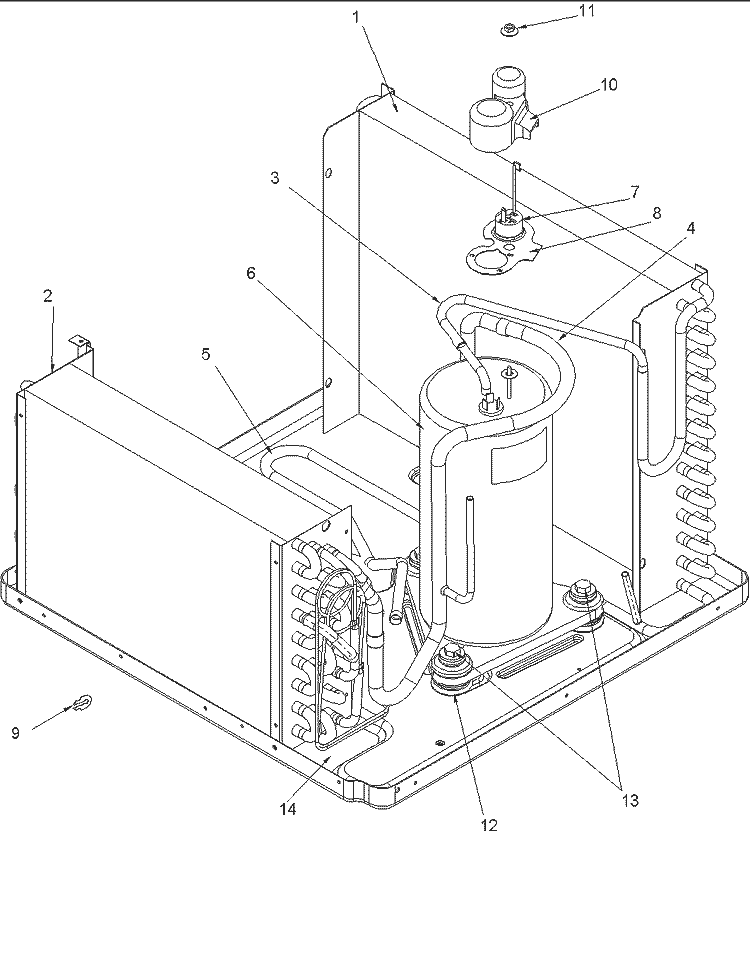 Evaporator, Condenser and Compressor Diagram and Parts List for RCF10090A5ER  Amana Air Conditioner