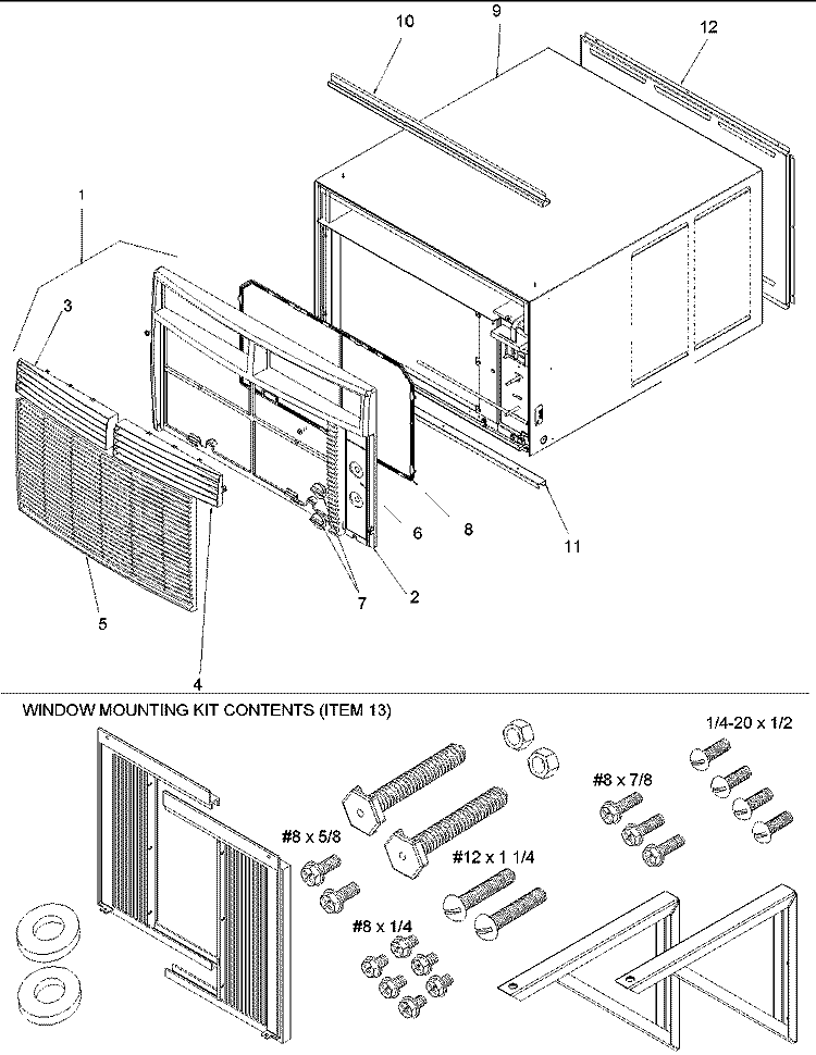 Outercase, Curtains and Front Assy Diagram and Parts List for RCF24080C5ER  Amana Air Conditioner