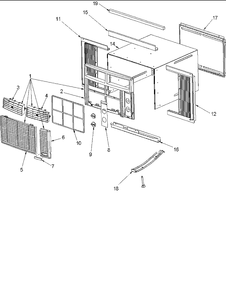 Outercase, Curtains and Front Assy Diagram and Parts List for RC10091A1D REV RC10091A1D A Amana Air Conditioner