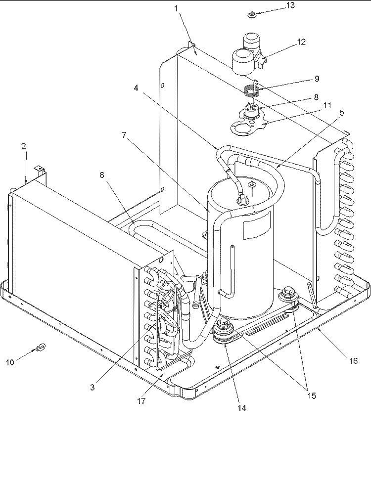 Evaporator, Condenser and Compressor Diagram and Parts List for RC10091A1D REV RC10091A1D A Amana Air Conditioner
