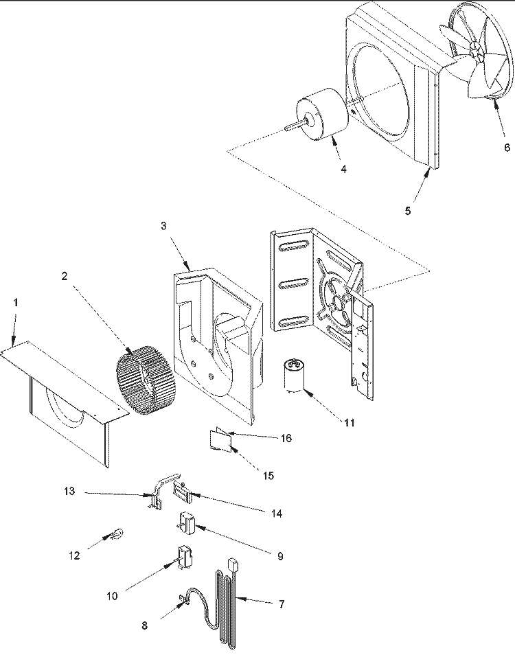 Fan and Control Assy Diagram and Parts List for RC05890A1DR  Amana Air Conditioner