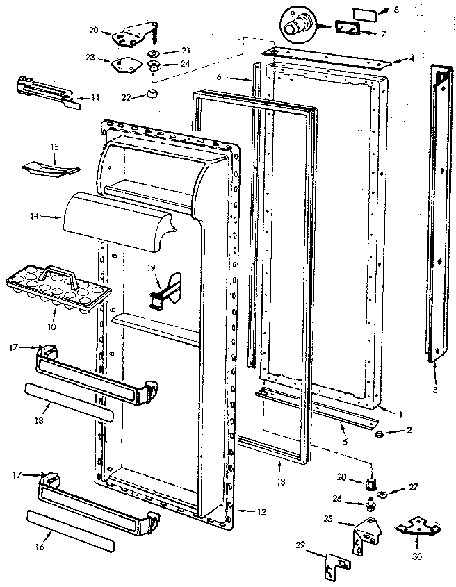 Fresh Food Door Diagram and Parts List for JRS223B-M8N07A  Jenn-Air Refrigerator