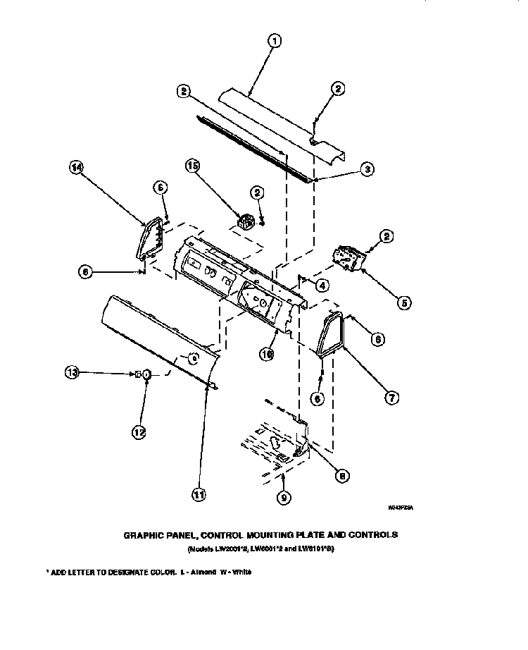Graphic Panel, Control Mounting Plate And Controls Diagram and Parts List for CW8202W2-PCW8202W2A  Crosley Washer