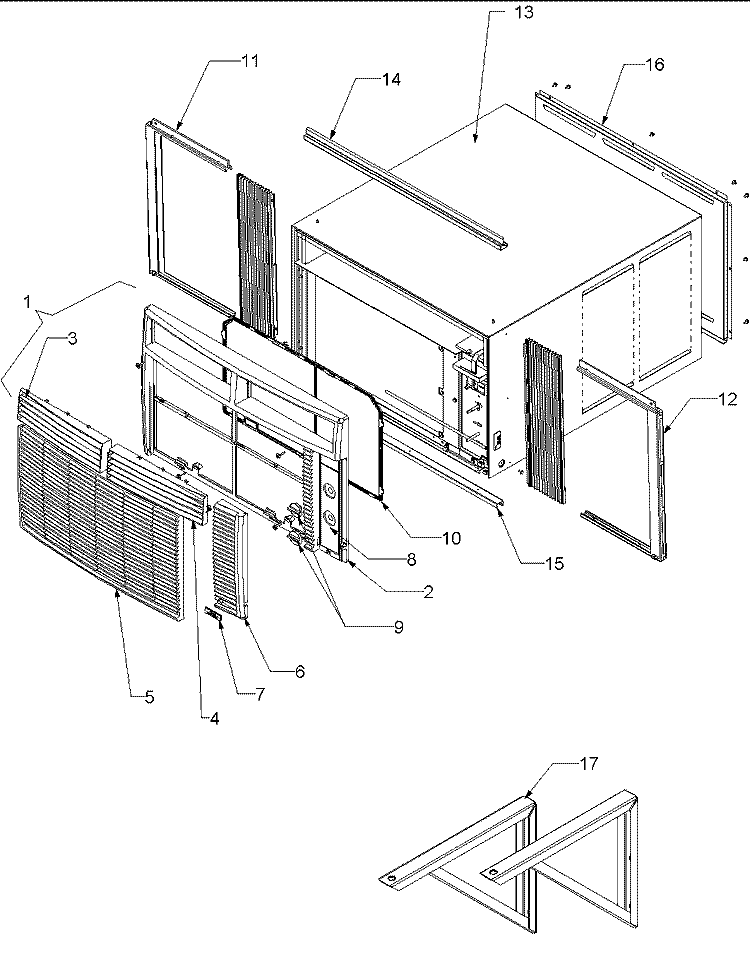 OUTERCASE, CURTAINS AND FRONT ASSY Diagram and Parts List for AC22082C2D P1225009R Amana Air Conditioner