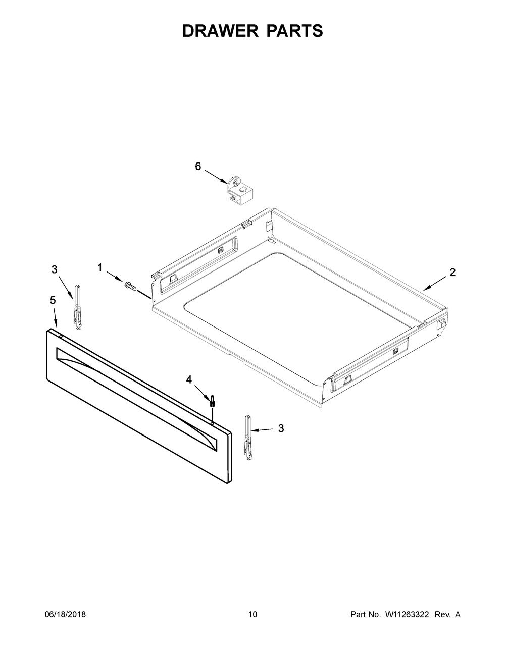 Drawer Parts Diagram and Parts List for YACR4503SFW2  Maytag Range