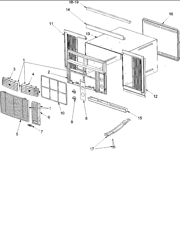 Outer Case Assy Diagram and Parts List for AC09090A1D P1225004R Amana Air Conditioner