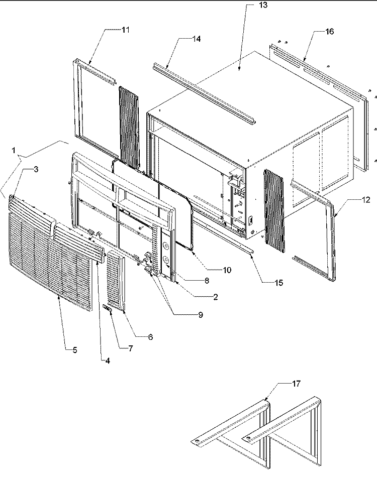 Outercase, Curtains & Front Assy Diagram and Parts List for AE18090C2D P1225016R Amana Air Conditioner