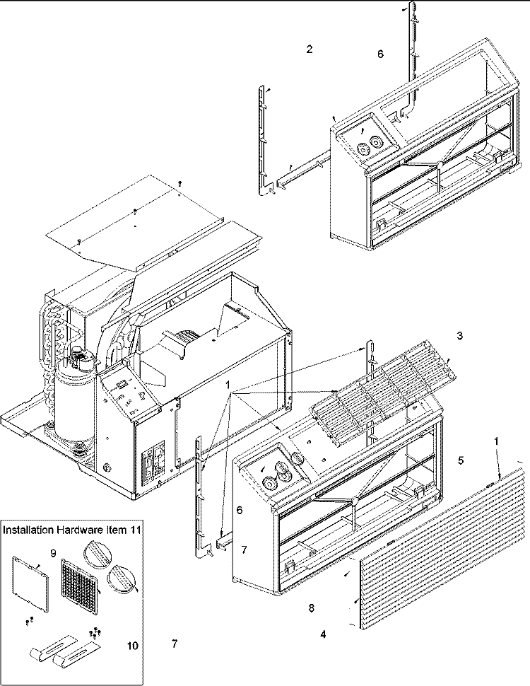 Outer Case Assy Diagram and Parts List for PBC071A00A P1224901R Amana Air Conditioner