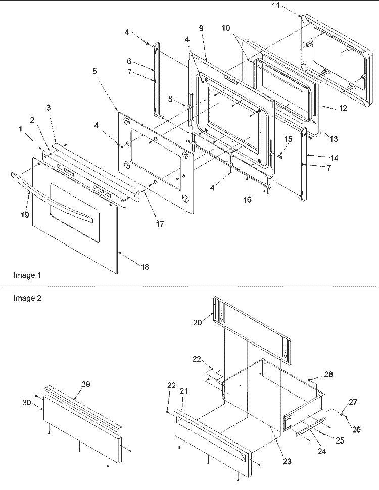 Oven Door and Storage Door Diagram and Parts List for ARG7800CC P1143388NCC Amana Range
