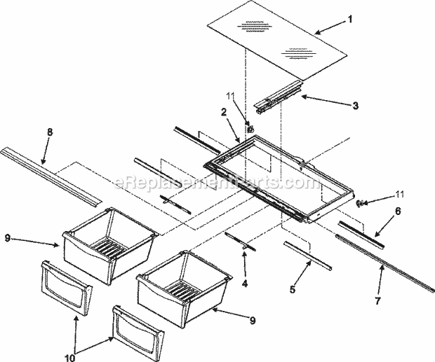 CRISPER ASSEMBLY Diagram and Parts List for MFI2568AES  Maytag Refrigerator