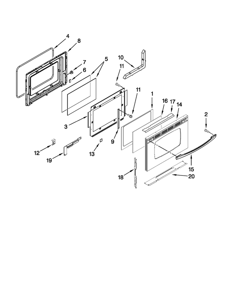 Door Parts Diagram and Parts List for MES5875BAS21  Maytag Range