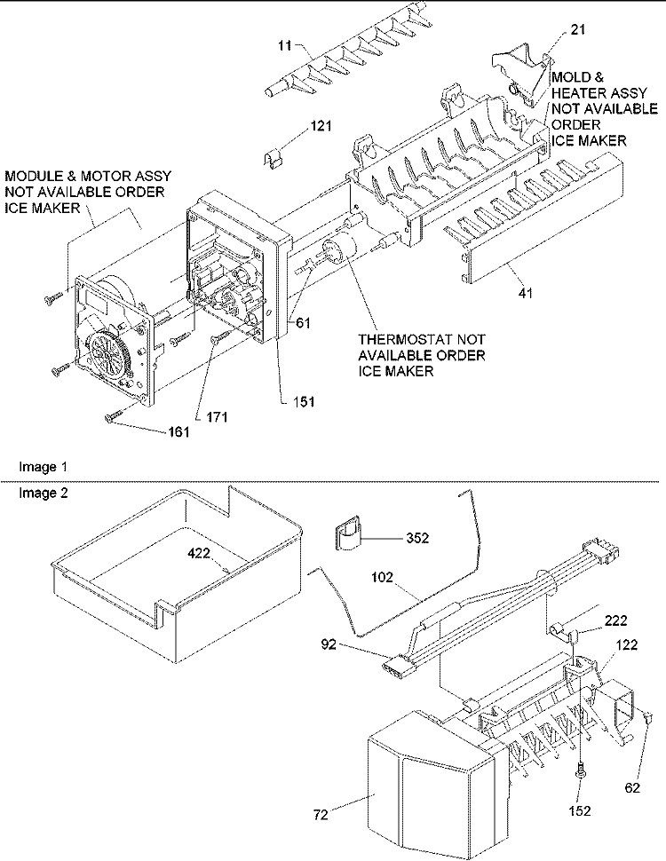 Ice Maker Assy & Parts Diagram and Parts List for ART2527AW PART2527AW0 Amana Refrigerator