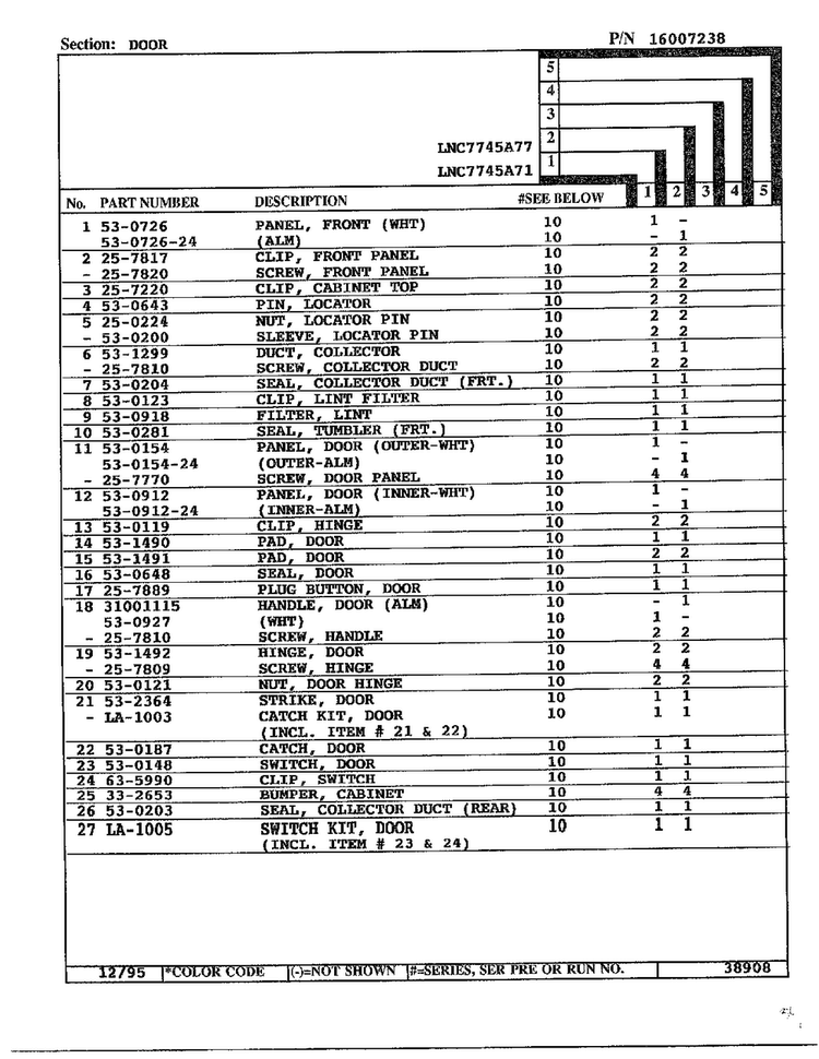 Door Page 2 Diagram and Parts List for 7745  Norge Dryer