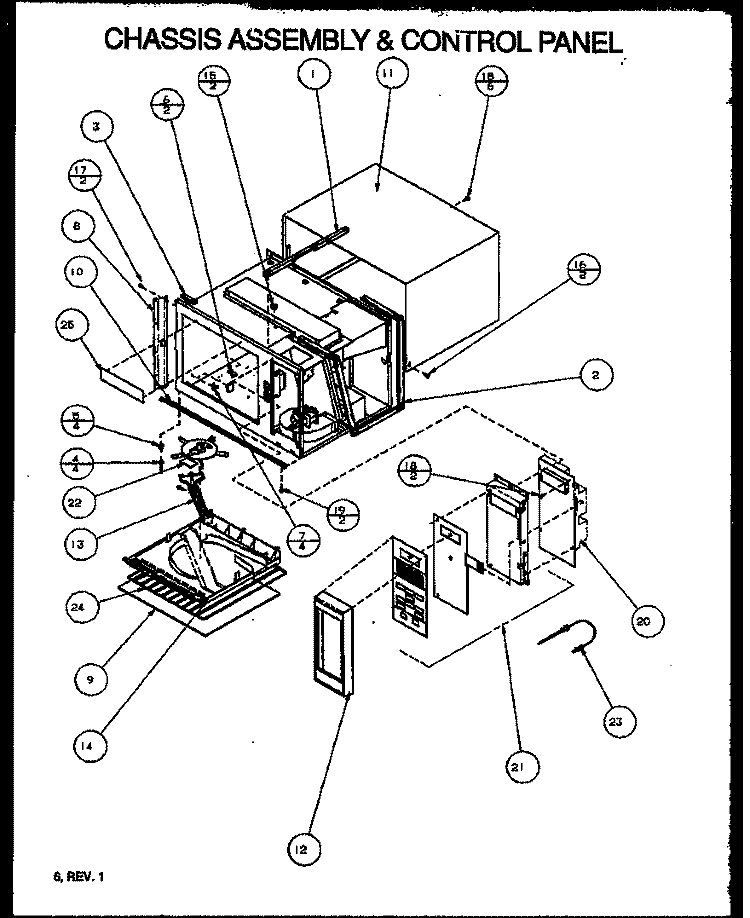 CHASSIS ASSY & CONTROL PANEL Diagram and Parts List for RBG322T P1110207M Amana Microwave
