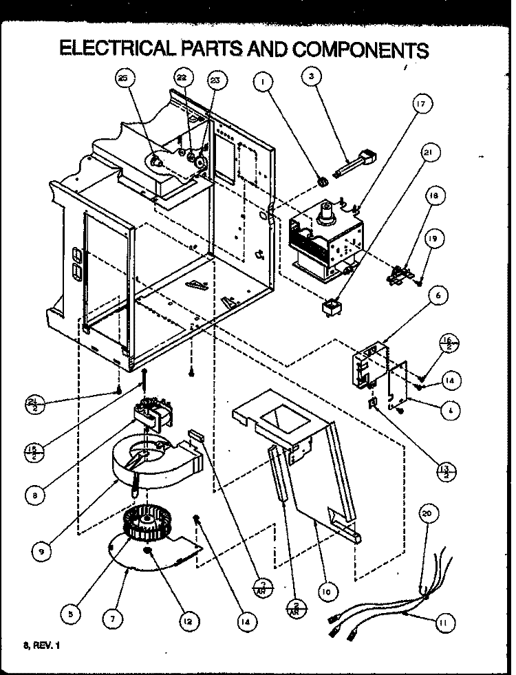 ELECTRICAL PARTS AND COMPONENTS Diagram and Parts List for RBG322T P1110207M Amana Microwave