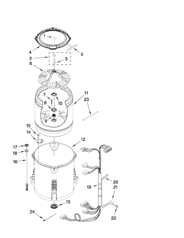 Basket And Tub Parts Diagram and Parts List for CAW12444XW1  Crosley Washer