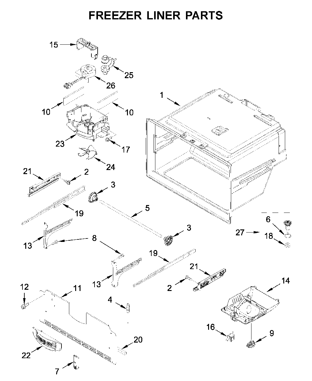 Freezer liner parts Diagram and Parts List for MFI2269FRB02  Maytag Refrigerator