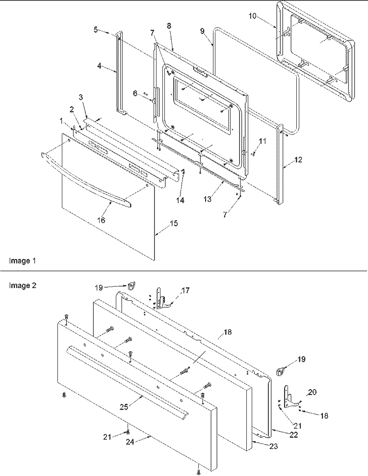 Oven Door and Broiler Door Diagram and Parts List for ARO3400W P1143335N W Amana Range