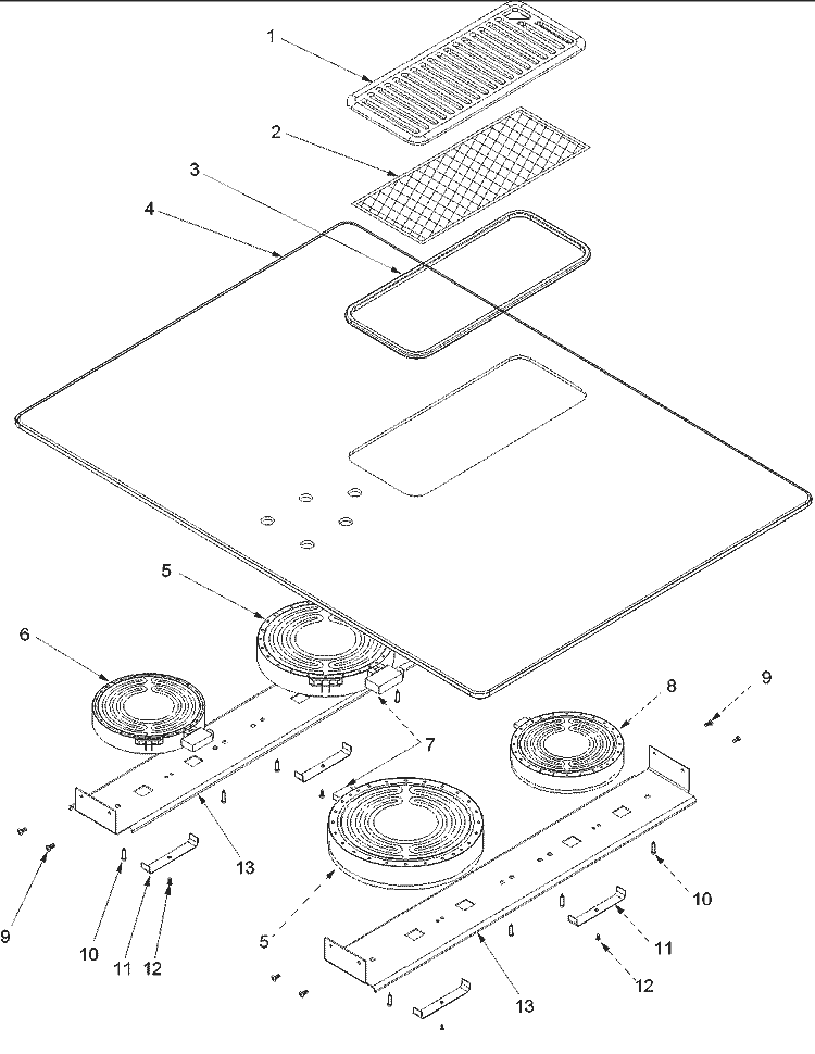 Main Top Diagram and Parts List for AKEF3070E P1131763N E Amana Cooktop