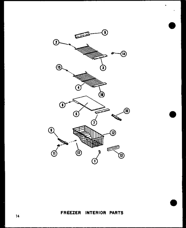 Freezer Interior Parts Diagram and Parts List for SRI19C-P73320-54W  Amana Refrigerator