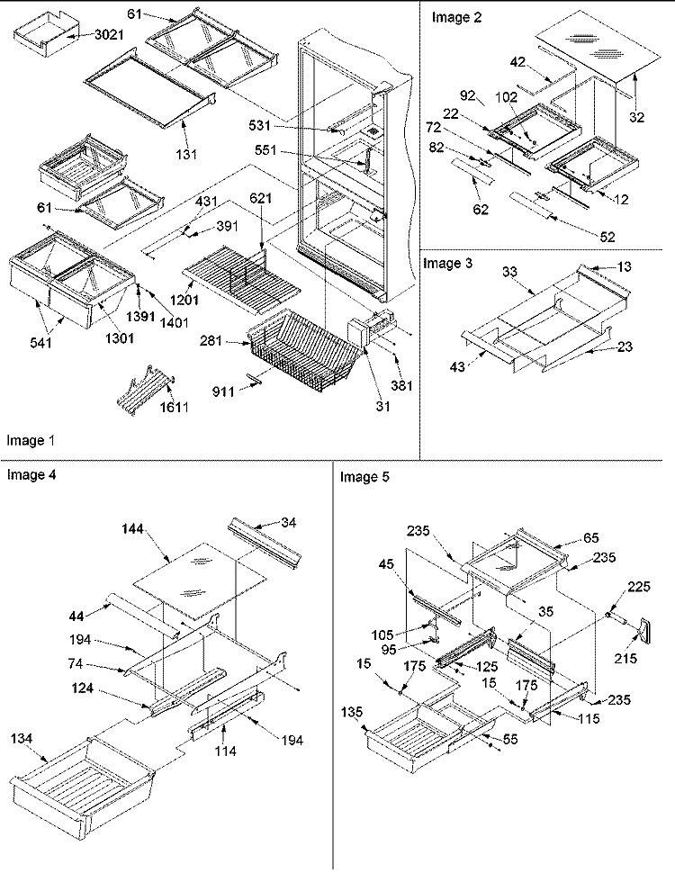 Shelving Assemblies Diagram and Parts List for BC21VL P1325004W L Amana Refrigerator