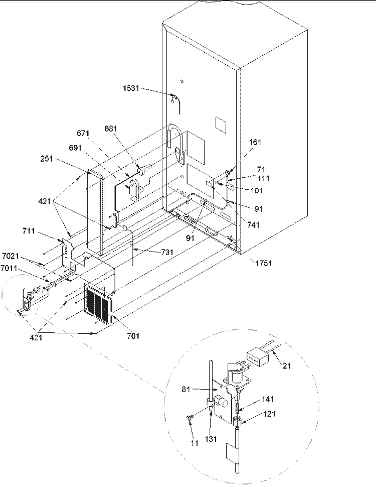 Cabinet Back Diagram and Parts List for BC21VL P1325004W L Amana Refrigerator