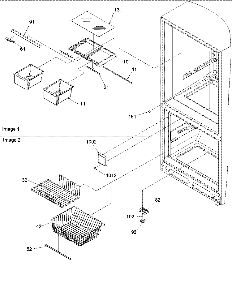 Crisper Assy & Freezer Feature Assy Diagram and Parts List for DRB1802AC PDRB1802AC0 Amana Refrigerator