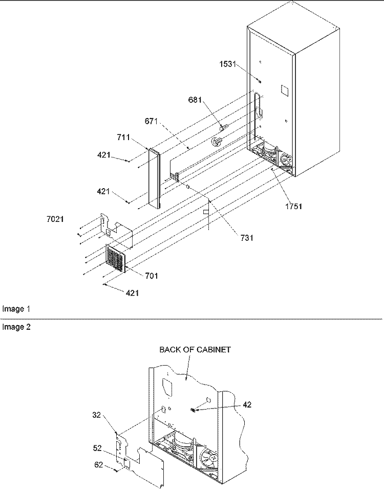 Cabinet Back Diagram and Parts List for DRB1802AC PDRB1802AC0 Amana Refrigerator