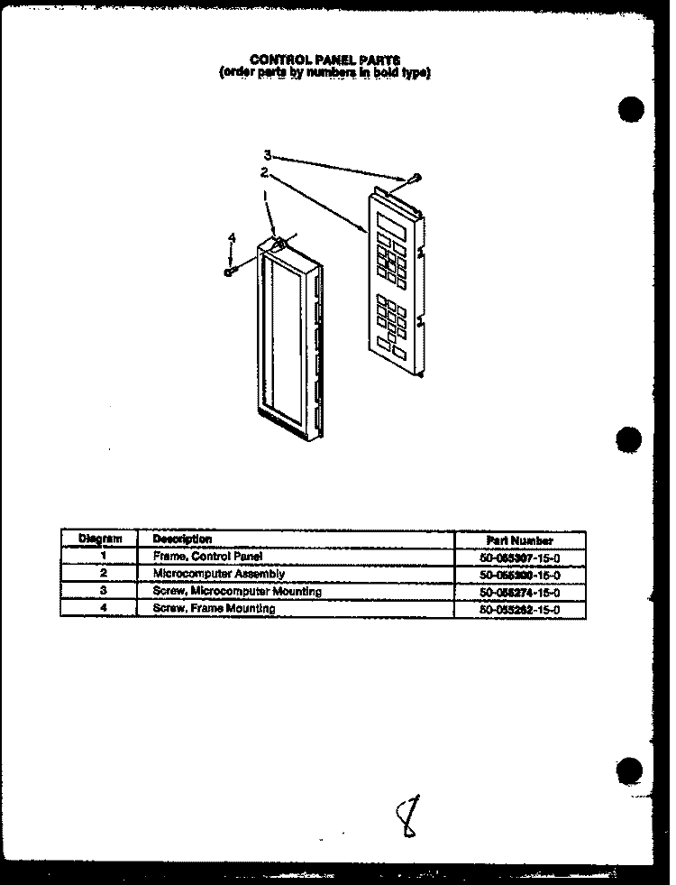 CONTROL PANEL PARTS Diagram and Parts List for MMO219  Amana Microwave