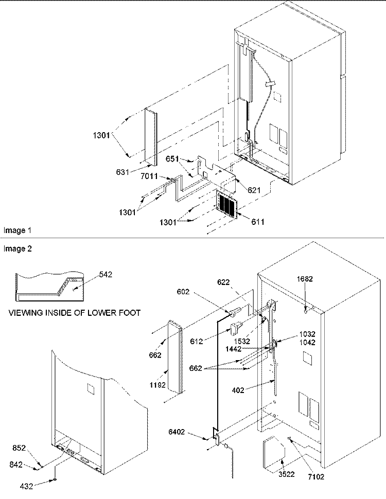 Cabinet Back Diagram and Parts List for DRT1802AC PDRT1802AC0 Amana Refrigerator