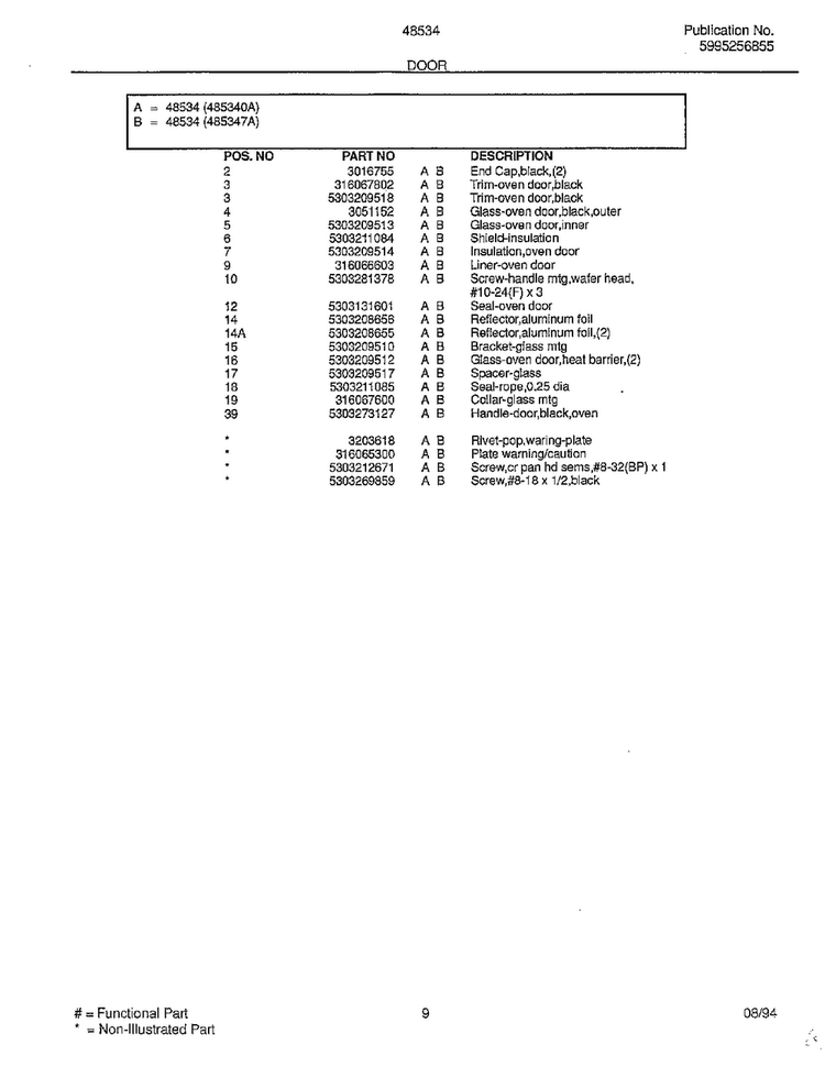 Door Page 2 Diagram and Parts List for 485340A  Admiral Range