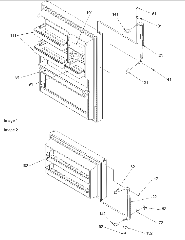 Door Handles & Door Shelves Diagram and Parts List for DRT2102AC PDRT2102AC0 Amana Refrigerator
