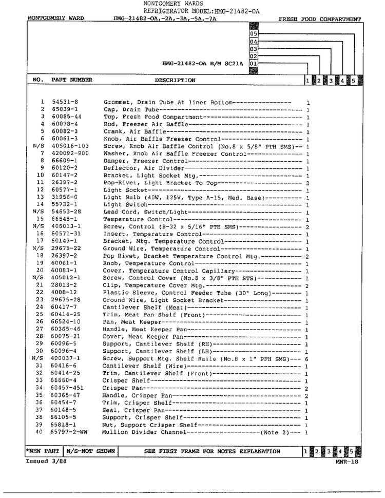 Fresh Food Compartment Page 2 Diagram and Parts List for 21482-OA  Admiral Refrigerator