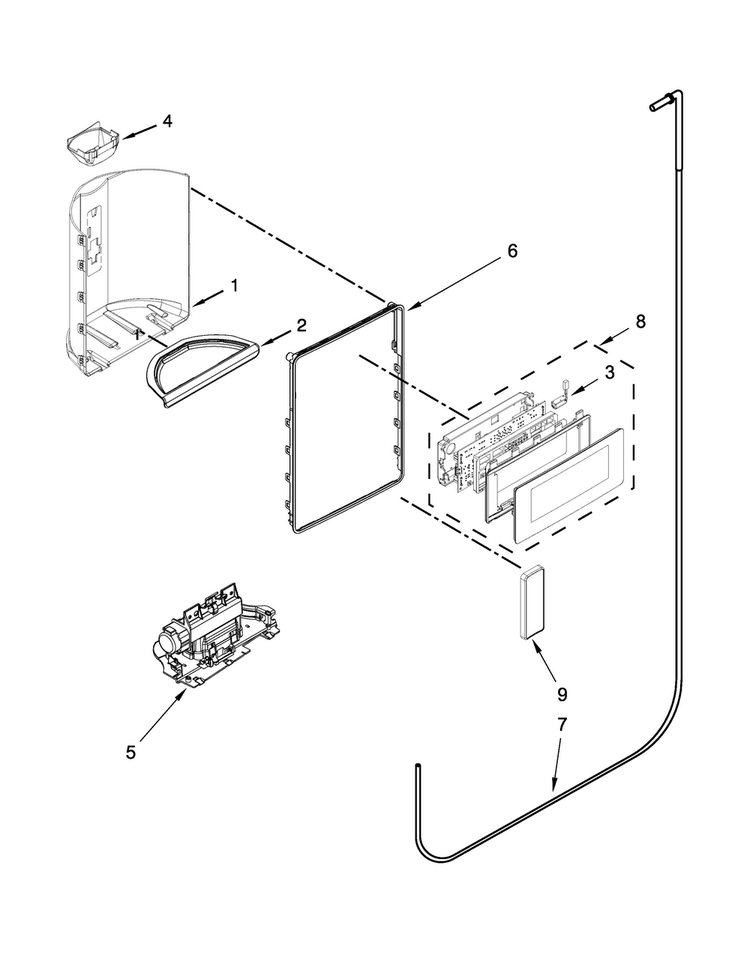 Dispenser Parts Diagram and Parts List for MSB26C6MDH00  Maytag Refrigerator
