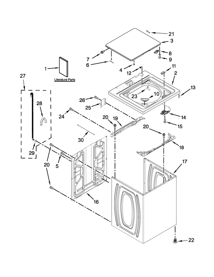 Top And Cabinet Parts Diagram and Parts List for CAW9444DW0  Crosley Washer