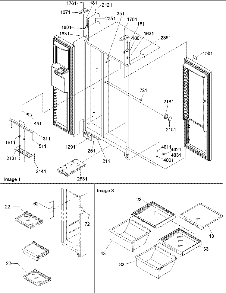 Lights, Hinges & Shelving Diagram and Parts List for SSD522VS P1320307W S Amana Refrigerator