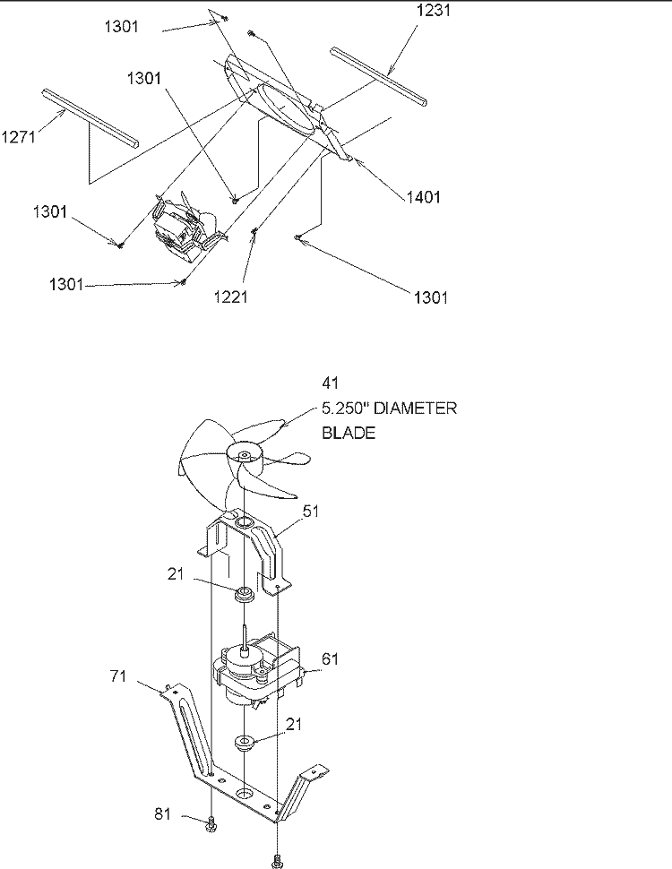 Evaporator Fan Shroud & Motor Assy Diagram and Parts List for SSD522VS P1320307W S Amana Refrigerator