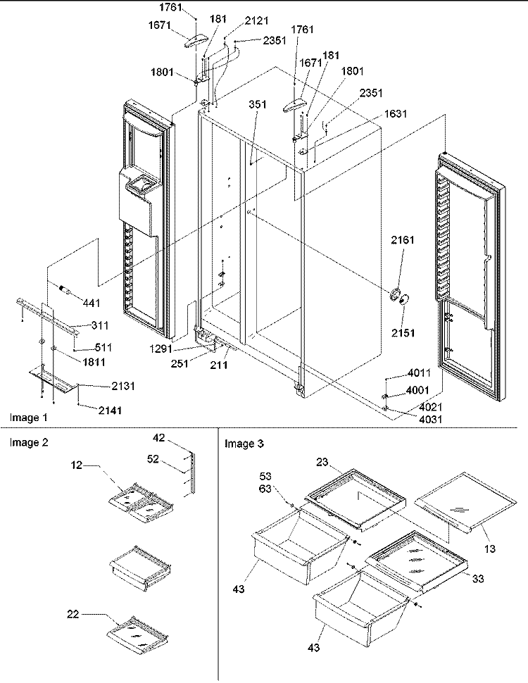 Lights, Hinges & Shelving Diagram and Parts List for SRD528VE P1320402W E Amana Refrigerator